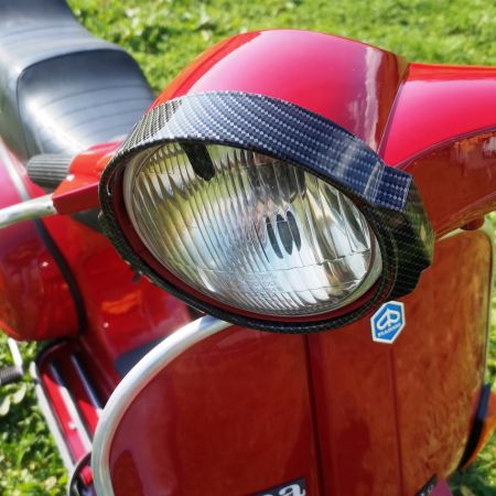 Ghiera cornice faro anteriore Vespa PX PE Arcobaleno - LML Carbonio Nero Lucido