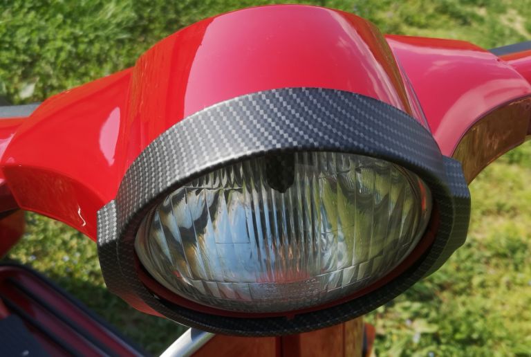 Ghiera cornice faro anteriore Vespa PX PE Arcobaleno - LML Carbonio Nero Opaco